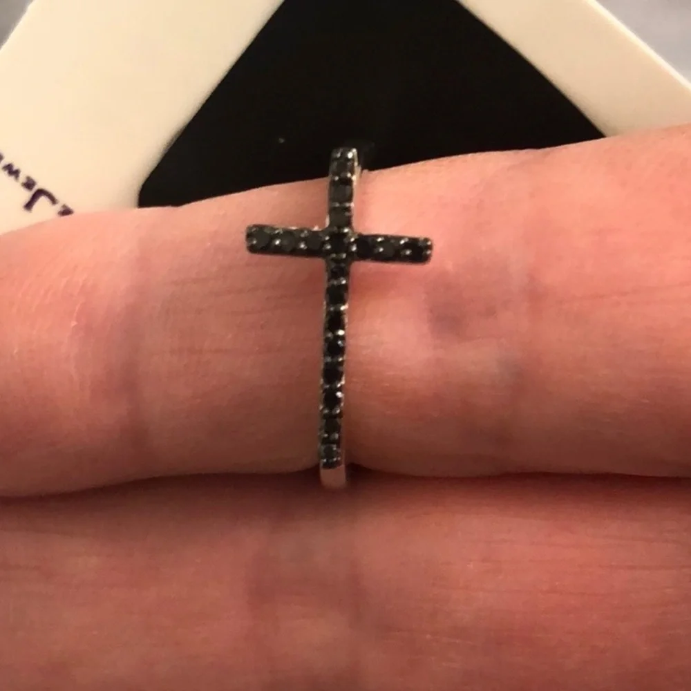 SAVVY CIE sterling & black diamond cross ring sz 7 - NEW! - Picture 3 of 7